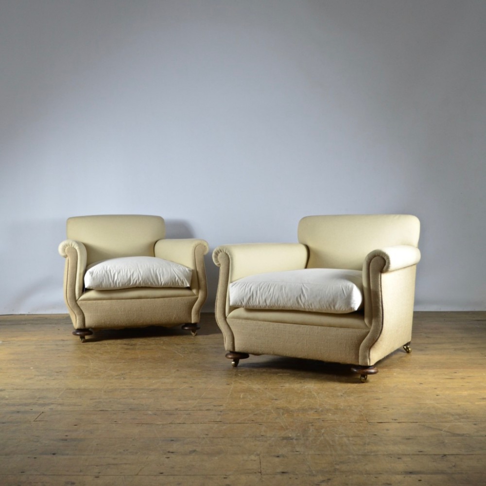 PAIR OF ENGLISH ARMCHAIRS - FULL REUPHOLSTERY INC.