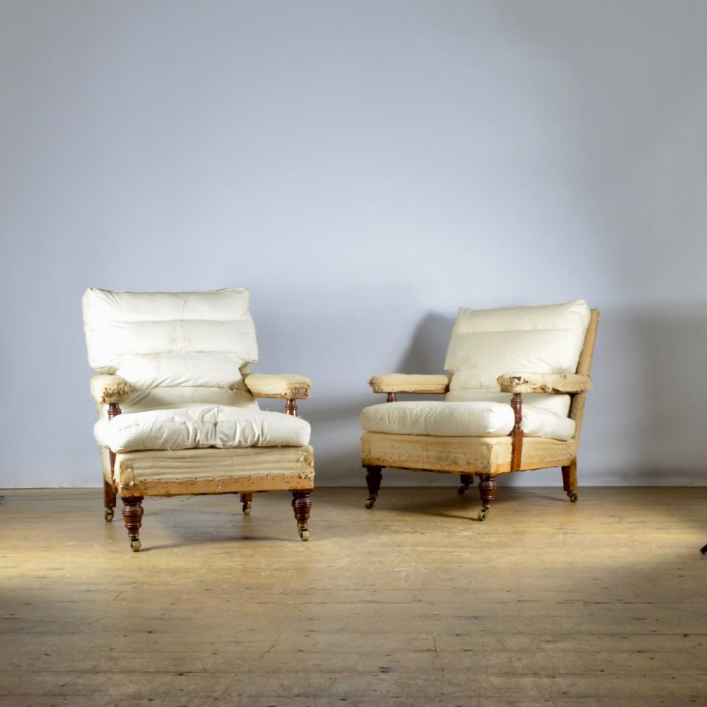 PAIR OF 19TH CENTURY LIBRARY CHAIRS - FULL REUPHOLSTERY INC.