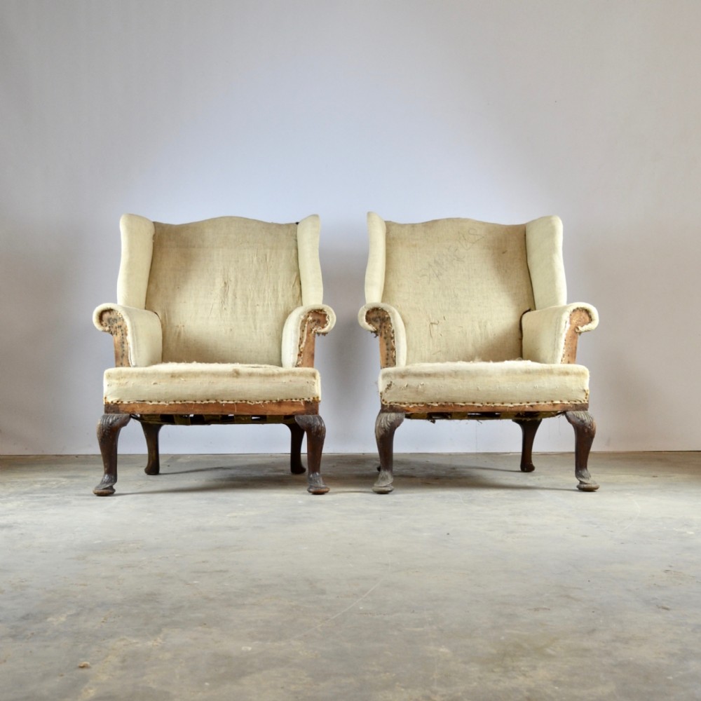 Pair of Cabriole Leg Wing Chairs, Reupholstery Inc