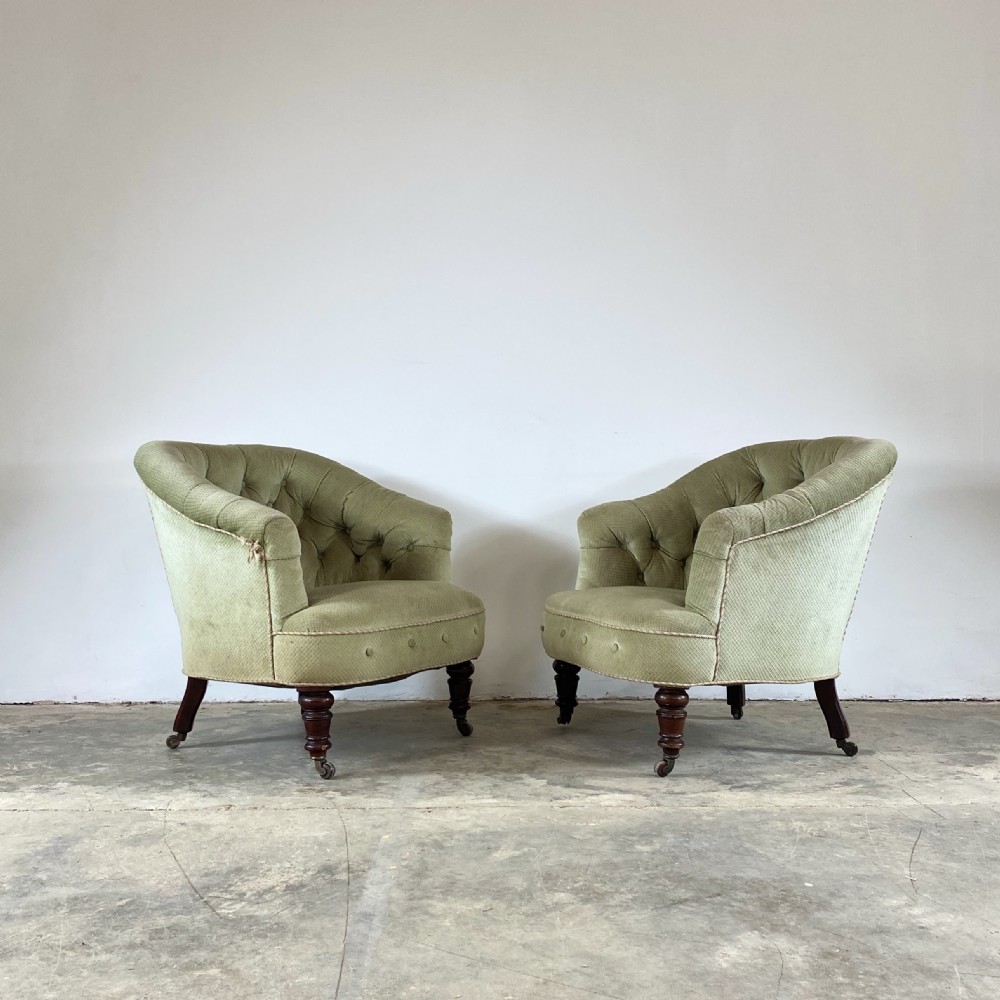 Pair of Buttoned Tub Chairs