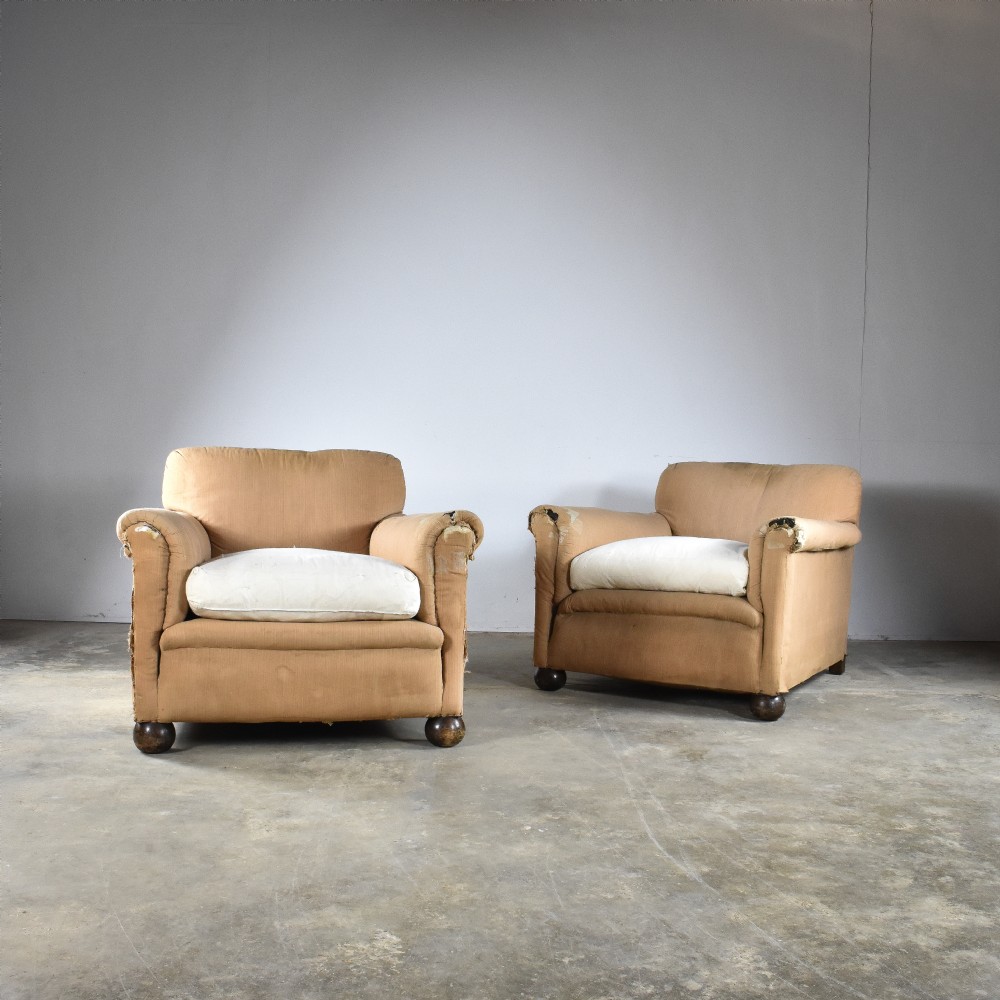 Pair 1930s Deep Seated English Armchairs