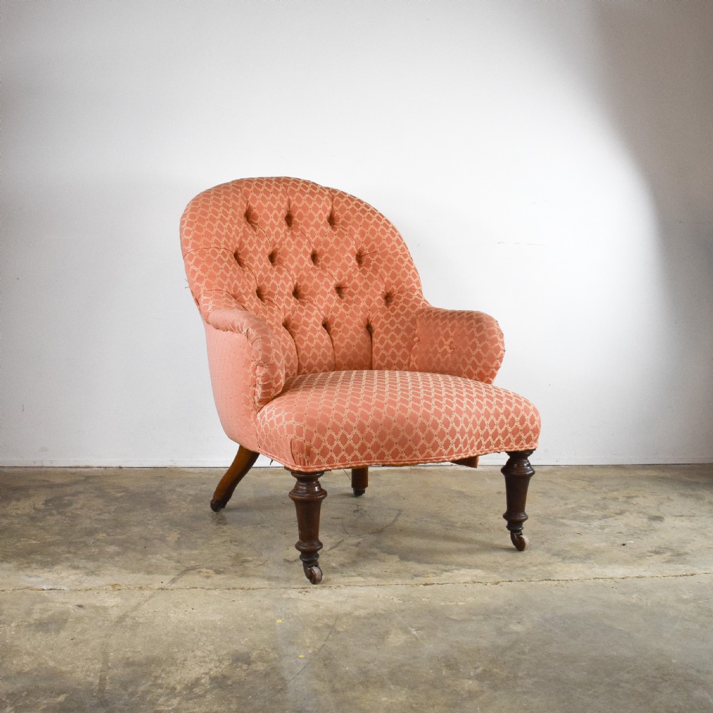 Pink Buttoned Back Library Chair