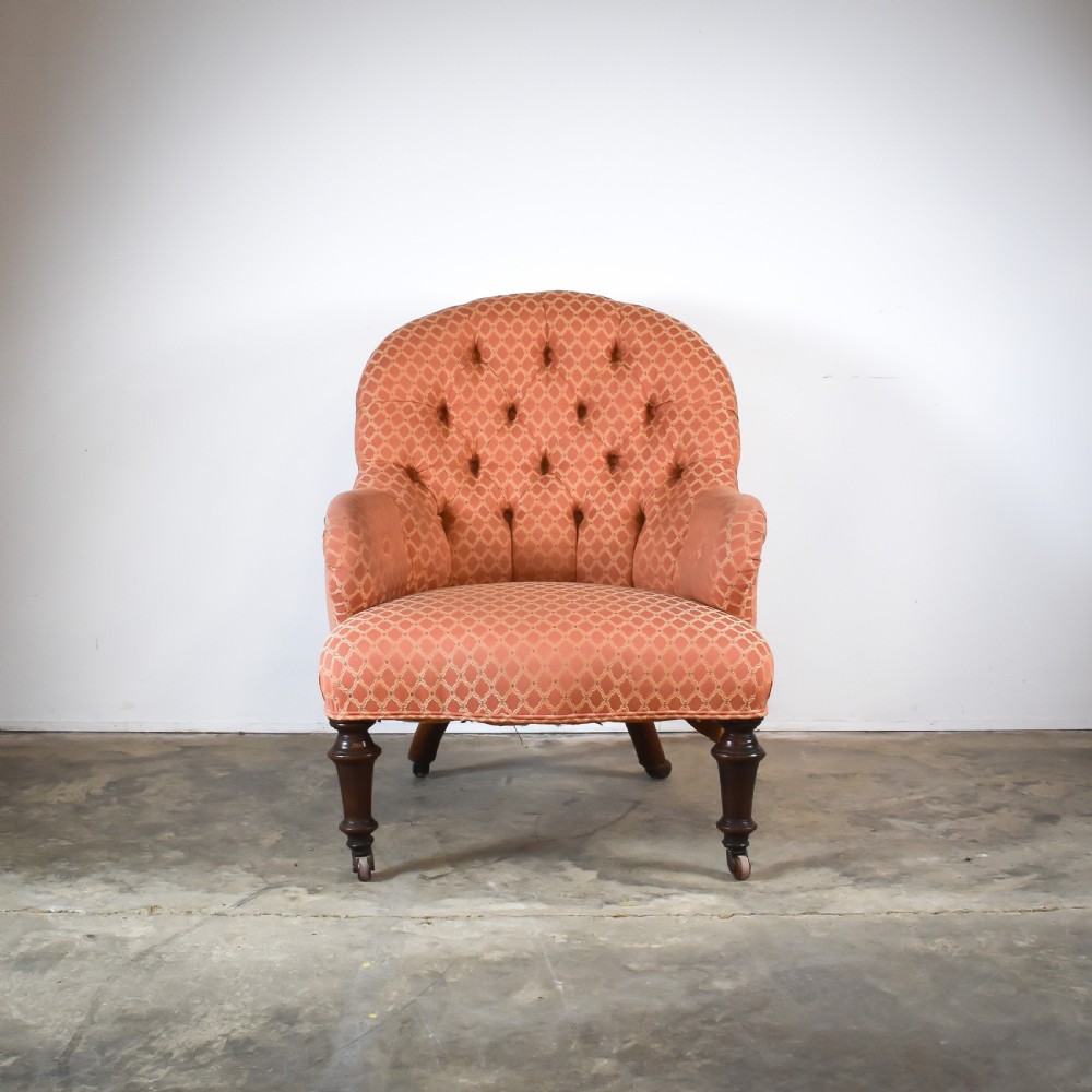 Pink Buttoned Back Library Chair View II