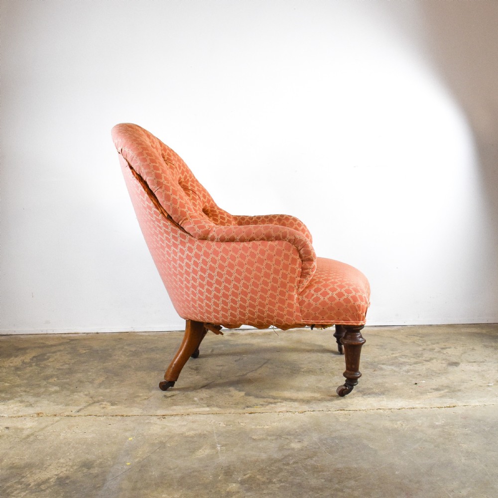 Pink Buttoned Back Library Chair View III