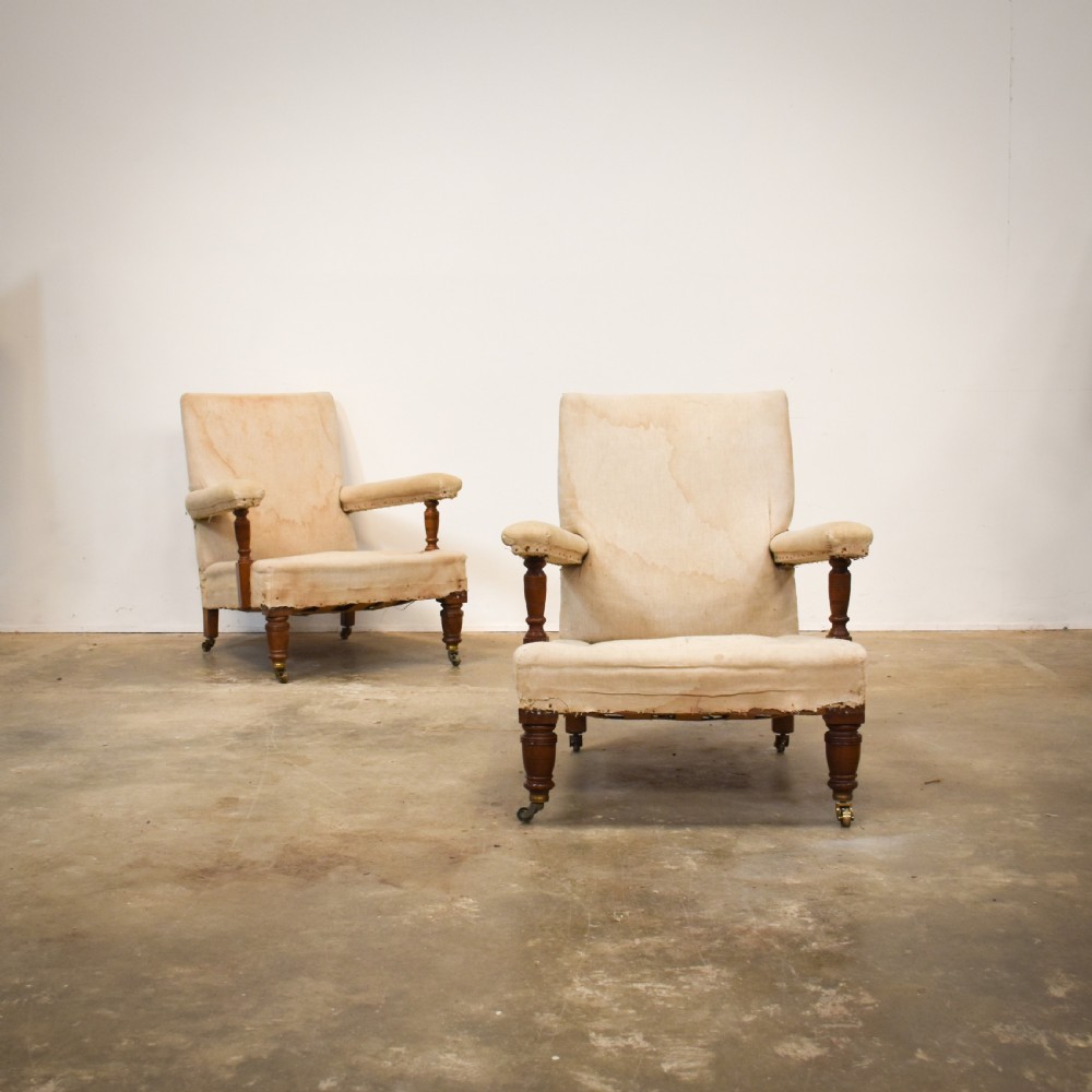 Pair of Late 19th Century Open Arm Library Chairs 