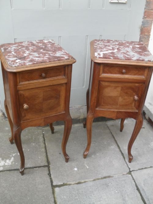 Pair of French Marble Top Bedside Tables