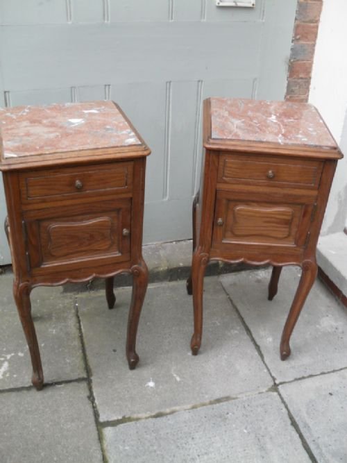 Pair of French Marble Top Bedside Tables.
