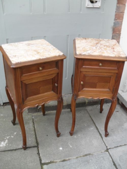 Pair of 19th Century French Walnut Yellow Veined Bedside Tables.