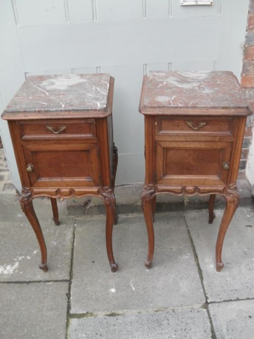 Pair of French Marble Top Bedside Tables