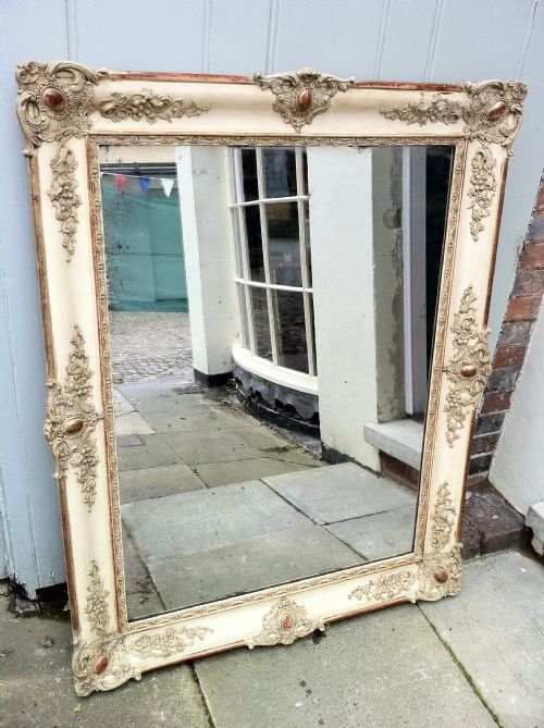 French Highly Decorative 19th Century Cream and Gilt Mirror.