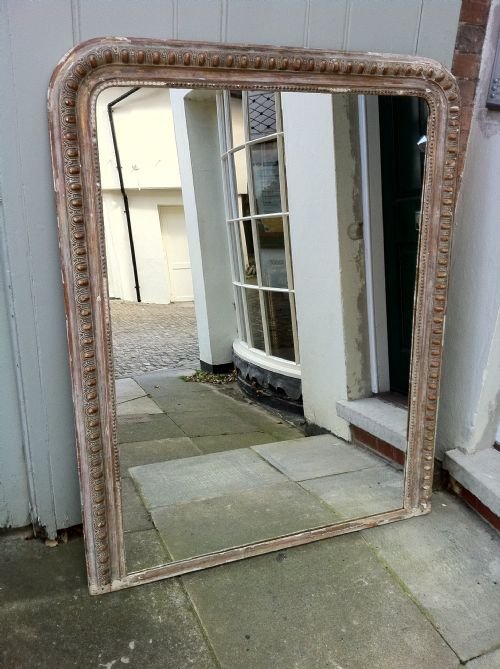 19th Century French Distressed Gesso and Painted Mirror.