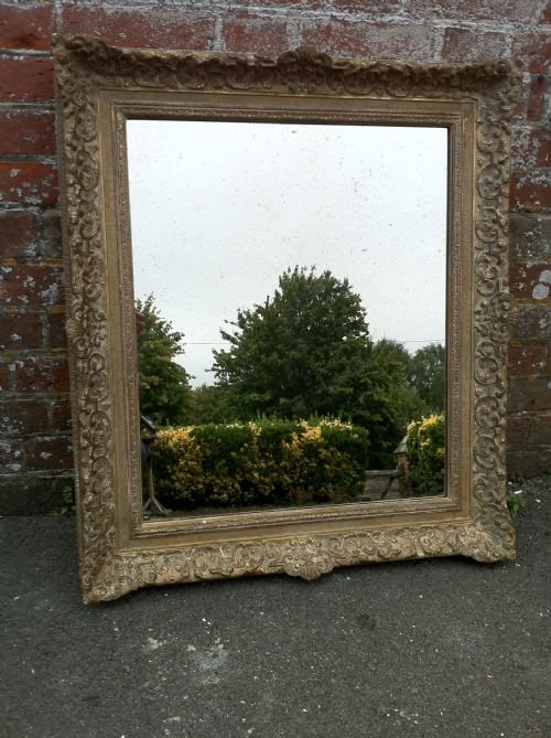 19th Century English Carved Wood Decorative Ornate Wall Mirror.