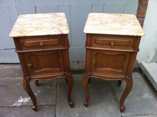 Pair of Late 19th Century Marble Top Bedside Tables