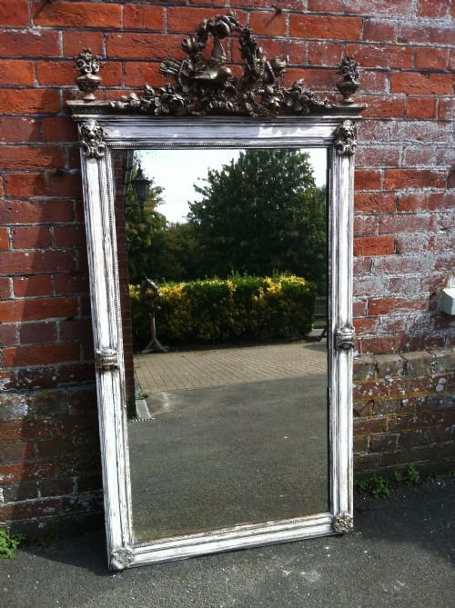 French Decorative Silvered and Painted Wall Mirror