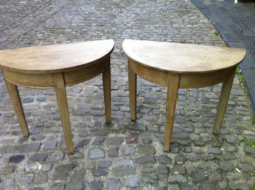 Pair of French 19th Century Painted Demi Lune Tables.