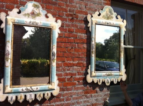 Pair of Venetion Painted Distressed Early 20th Century Wall Mirrors