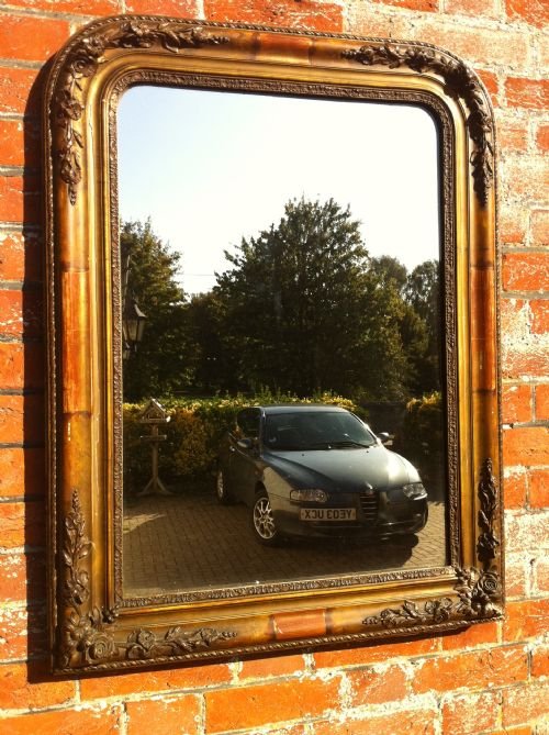 French Gilt and Gesso Floral Moulded Wall Mirror