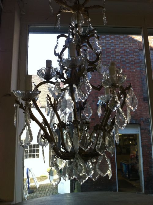 Early 20th Century French Gilt and Glass Drop Chandelier.