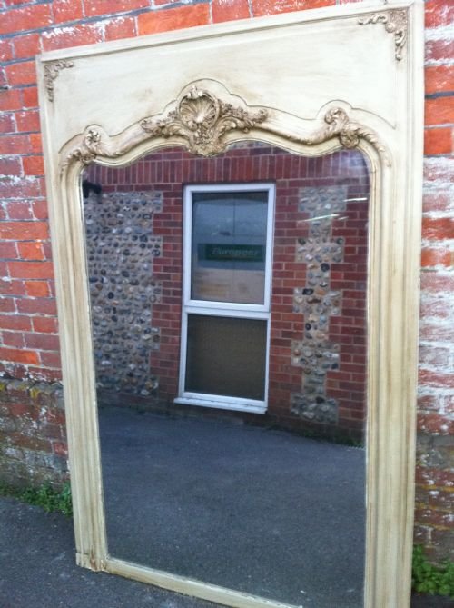 Large 19th Century Carved Wood Painted Mirror.