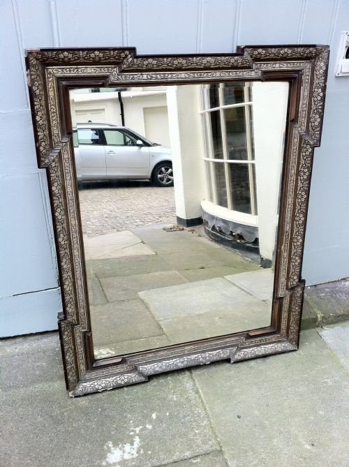 19th Century French Shaped and Silvered Floral Decorated and Painted Wall Mirror