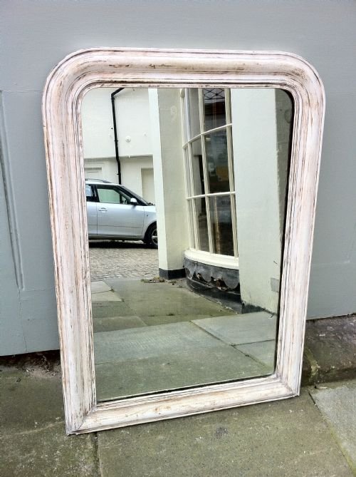 19th Century French Original Painted Curved Top White Mirror