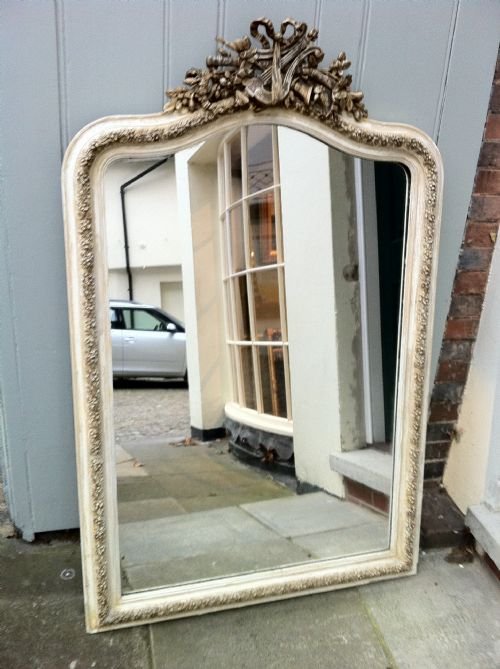 19th Century French Original Painted Cream and Gilt Mirror.