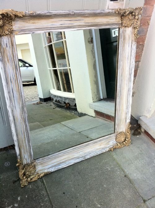 19th Century French Decorative Gilt and Distressed Painted Wall Mirror.