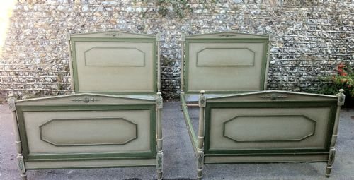 Pair of French 19th Century Green Painted Beds.