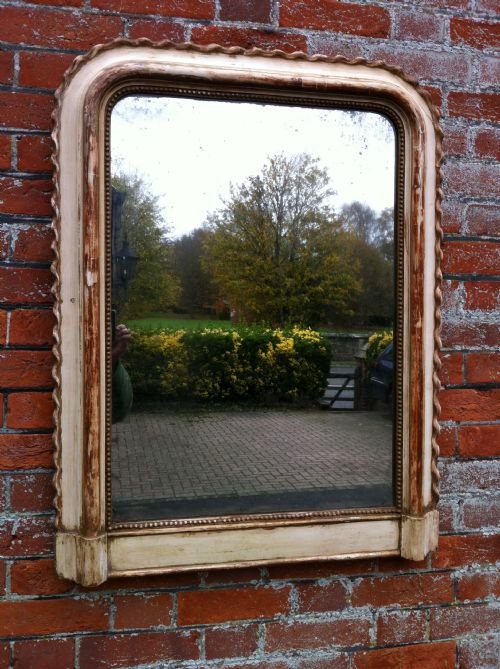 19th Century French Cream and Gesso Pie Crust Wall Mirror