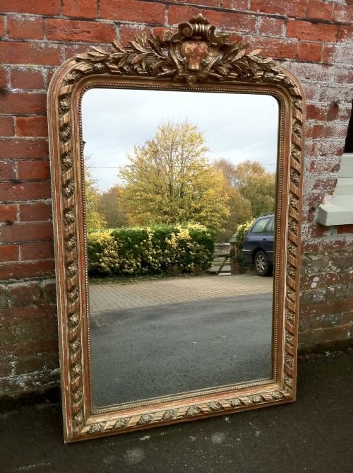 Large French Gilt and Cream Gesso Flower Wall Mirror