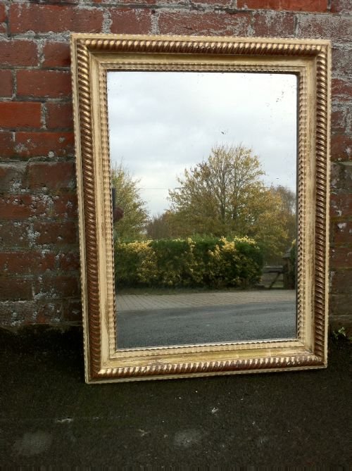 19th Century French Gilt, Cream and Red Ribbed Wall Mirror.