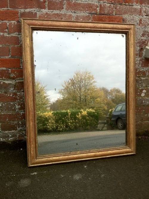 19th Century French Gilt and Red Carved Wood Original Wall Mirror