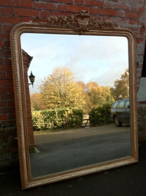 Large 19th Century French Original Gilt and Cream & Red Gesso Overmantle Mirror.