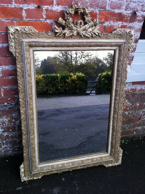 19th Century French Cream & Silvered Gilt Flame Torch Wall Mirror