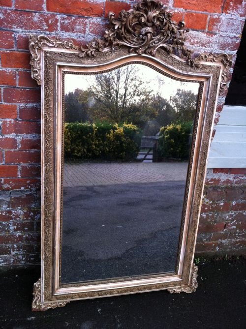 19th Century French Arched Top Cream Gilt and Silvered Highly Decorative Wall Mirror with Wonderful Ornate Flower Mouldings with Slivered Border.