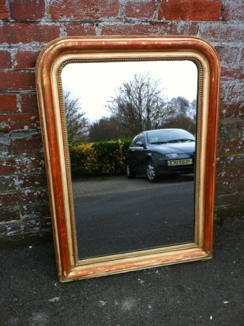 19th Century French Original Red and Cream Gesso Wall Mirror