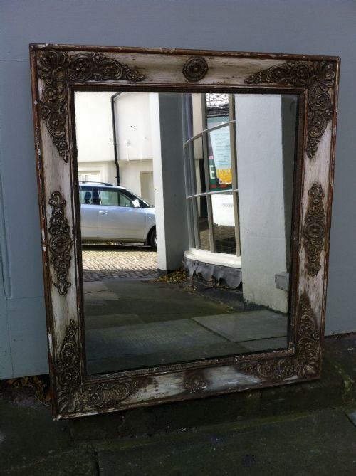 19th Century French Cream and Gilt Distressed Louis Phillippe Wall Mirror