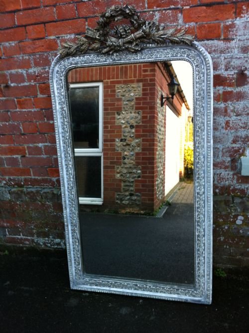 19th Century French Original White Flowered Ornate Wall Mirror