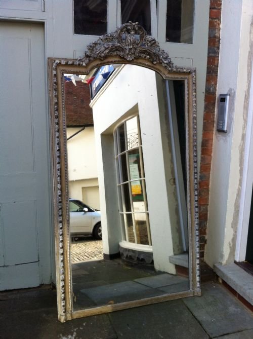 19th Century French Large Carved Wood and Gesso Painted Wall Mirror