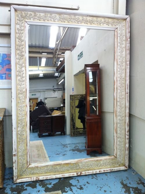 Large 19th Century French Painted Gesso Leaf Wall Mirror.