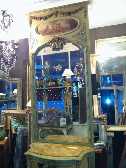 19th Century French Painted Largetrumeau Mirror with Console Table