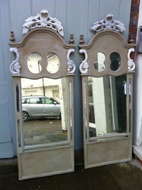 A Pair of Unusual French Painted Pier Mirrors