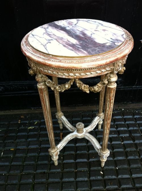19th Century French Gillt Distressed Painted Side Table.