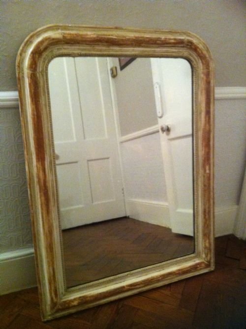 19th Century French Original Cream and Red Gesso Wall Mirror.