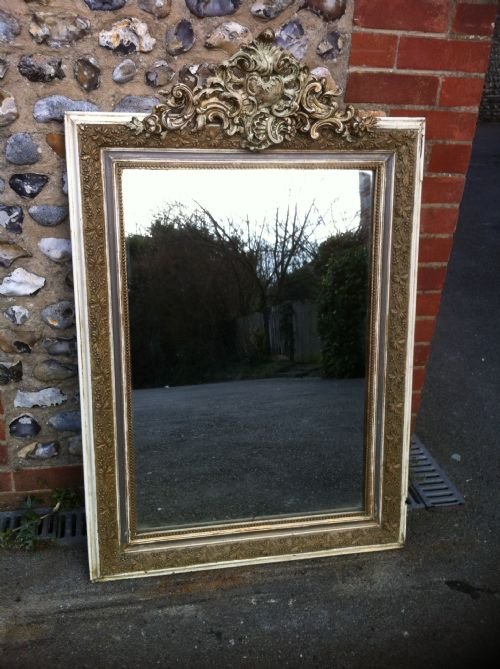 19th Century French Cream and Gilt Gesso and Silver Border Ornate Wall Mirror