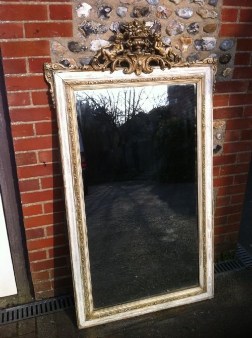 19th Century French Large Highly Decorative Cream and Gilt Gesso and Cherub Wall Mirror