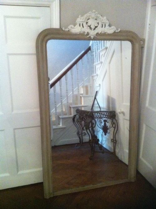 Large 19th Century French Arched Top Painted Wall Mirror