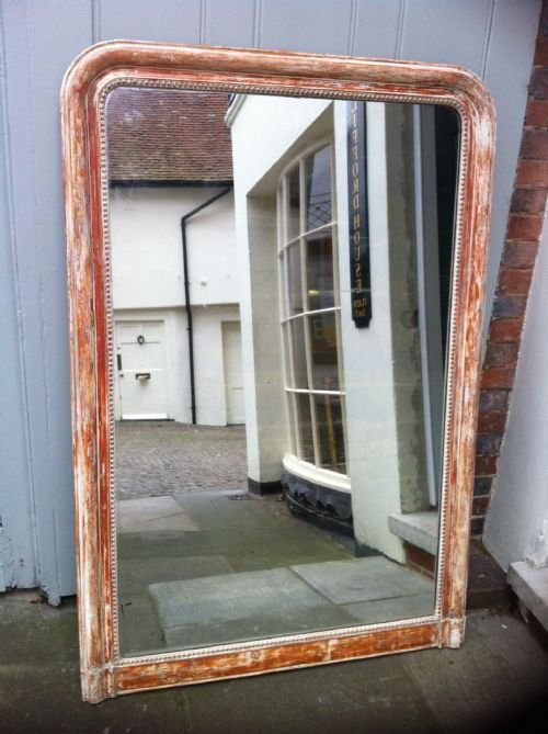A Large 19th Century Arched Top French Red Gilt and Cream Wall Mirror.
