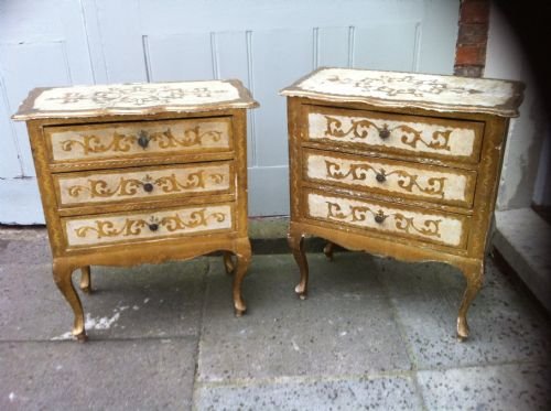 A Pair of Decorative Early 20th Century Cream and Gilt Side Tables.