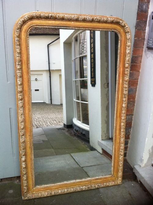 19th Century French Original Painted Carved Wood Wall Mirror.